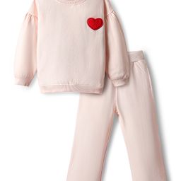 Bonfino 100% Cotton French Terry Full Sleeves Oversized Text Printed Sweatshirt & Wide Leg Leggings Set - Pink-image-61