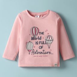 Ollypop Sinker Knit Full Sleeves T-Shirt With Hot Air Balloon Print - Pink-image-76