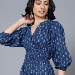 Raiyani Enterprise Women Ethnic Motifs Print Puff Sleeve Fit & Flare Midi Dress-image-46