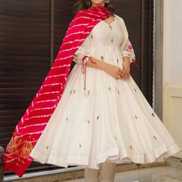 KALINI Women Floral Embroidered Regular Anarkali Kurta & Trousers With Dupatta-image-36