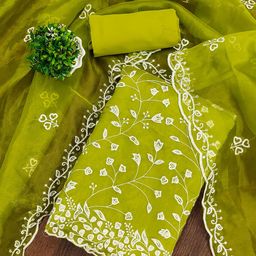 HERE&NOW Embellished Organza Unstitched Dress Material-picture-30
