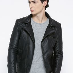 Roadster Men Black Solid Asymmetric Closure Biker Jacket-image-25