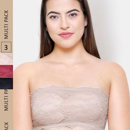 NOIRA Pack Of 3 Lace Half Coverage All Day Comfort Lightly Padded Bandeau Bra-image-9