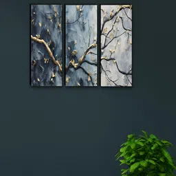 Myntra Elegant Homes Grey & Black 3 Pieces Abstract Printed Wooden Wall Paintings-picture-6