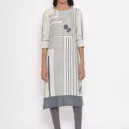 W Women White & Grey Striped A-Line Kurta-picture-16