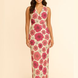Cheekee Women V-Neck Floral Printed Sleeveless Wrap Maxi Dress-image-27