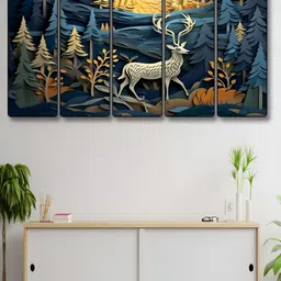 Myntra Elegant Homes Blue & Yellow 5 Piece Synthetic Wood Other Wall Paintings-image-27