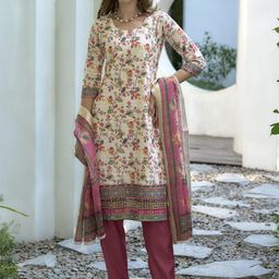 ZIRVI Women Floral Printed Regular Pure Cotton Kurta with Trousers & With Dupatta-picture-3