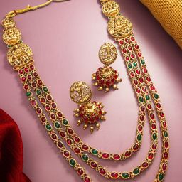 aadita Gold Plated Stones Studded & Beaded Jewellery Set-13