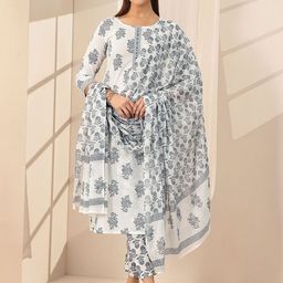 Libas Floral Printed Straight Kurta With Trousers & Dupatta-85
