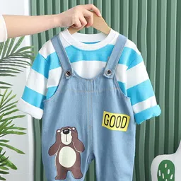 INCLUD Girls Striped Long Sleeves T-Shirt With Dungaree Set-image-74