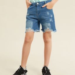 Kookie Kids Denim Distressed Shorts - Blue-image-75