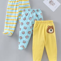 Babyhug Footed Bootie Leggings Stripes & Bear Print Pack Of 3 - Multicolor-image-42