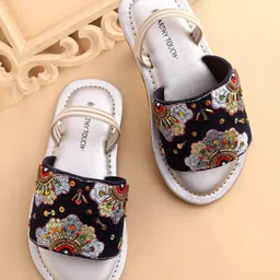 Earthy Touch Printed Ethnic Footwear with Back Strap - Navy Blue-picture-25