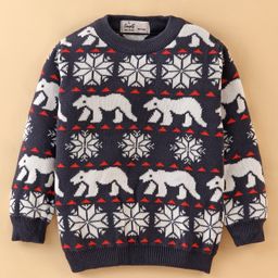 Simply Knitted Pullovers Full Sleeves Sweater Floral & Animal Pint -  Dark Grey-image-79