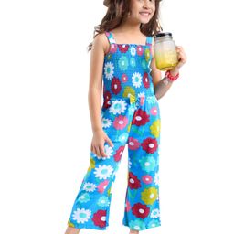 Babyhug Cotton Jersey Shoulder Strap Jumpsuit With Floral Print - Blue-image-50