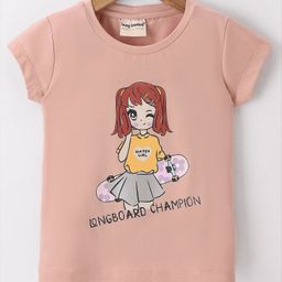 Lazy Bones Sinker Half Sleeves Skates & Doll Printed T-Shirt - Peach-image-55