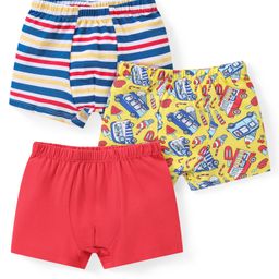 Babyhug 100% Cotton Above Knee Length Trunks Striped & Vehicle Print Pack of 3 - Multicolour-picture-17