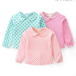 Babyoye 100% Cotton Knit Full Sleeves Peter Pan Collar Top With Eco- Jiva Finish Polka Dots Print Pack of 3- Multicolor-image-99