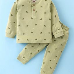 Zero Interlock Knit Full Sleeves Night Suit with Horse Print - Green-image-46