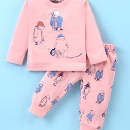 Mini Taurus Cotton Knit Full Sleeves Night Suit With Bears Print - Light Pink-image-13