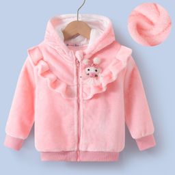 Kookie Kids Full Sleeves Solid Colour Hooded Sweat Jacket With Animal Applique - Pink-image-77