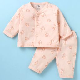 Zero Sinker Knit Full Sleeves Night Suit with Animal Print - Peach-image-65