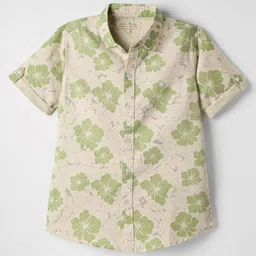 JASH KIDS Cotton Woven Half Sleeves Floral Printed Shirt - Green-picture-9
