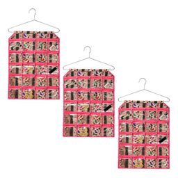 Kuber Industries Pack of 3 Hanging Organizer | Storage Organizer | Wall Makeup Hanger | Hanging Jewellery Organizer | Hanger for Socks-Belt & Ties | 19 Clear PVC Pockets | Carry Jama | Pink-image-73