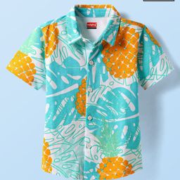 Babyhug Cotton Knit Half Sleeves Shirt with Tropical Theme Print - Blue-image-94