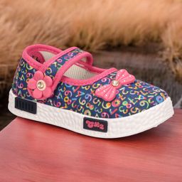 Lil Lollipop Bow Applique Detailed & Numericals Printed With Velcro Closure Mary Jane Bellerinas - Navy Blue-image-65
