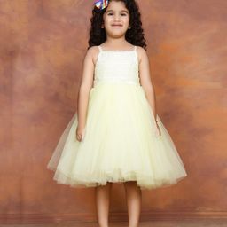 Toy Balloon Kids Net Sleeveless Shimmered Stars Detailed Dress - Lemon Yellow-image-37