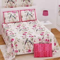 Bombay Spreads 300 TC Pink Color 100 Percent Perimum Cotton King Size Bedsheet With 2 Pillow Cover L 274 x B 254 cm(3902_Pink) 180 Thread Count-20