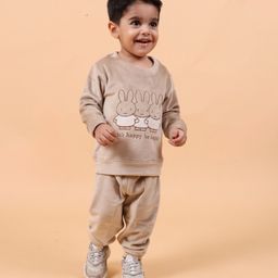 Mama & Peaches Think Happy Be Happy Winter Velvet Co-Ord Set-Fawn-image-17
