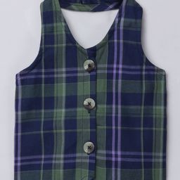 Taffykids Sleeveless Checked Halter Neck Detailed Vest Top - Navy Blue & Green-image-66