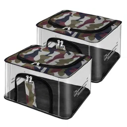 Storite 2 Pack Nylon 33 L Military Print Transparent Moisture Proof Storage box for Clothes Closet Wardrobe Organizer for Clothes Saree Bags with Carry Handle - (44 x 31 x 24 cm)-picture-28
