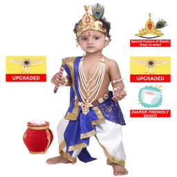 RAJ FANCY DRESSES Lord Krishna Theme Sequins Embellished Ethnic Designed Costume Set - White & Blue-image-89