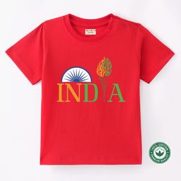 BLUSHES 100% Cotton Knit Independence Day Theme Half Sleeves India Text Printed Tee - Red-image-75