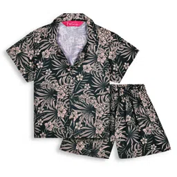 Tilism Knit Half Sleeves Floral Printed Coordinating Shirt & Shorts Night Suit Set - Multi Colour-picture-18