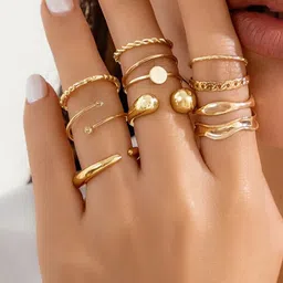 Jewels Galaxy Set Of 10 Gold Plated Midi Adjustable Finger Rings-43
