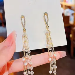 Celestique Korean Gold-Plated Pearls Beaded Contemporary Drop Earrings-29