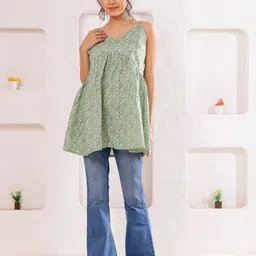 Chandbaali Women Printed Shoulder Straps Cotton Top-image-88