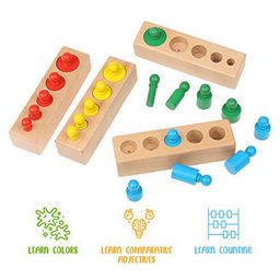 happy hues Wooden Sorting & Stacking Socket Toy- Learn Shape Size & Colour Cylinder Blocks Montessori Toys  - Multicolour image 2