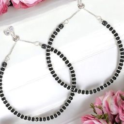 Taraash Set Of 2 925 Sterling Silver Beaded Anklet-6