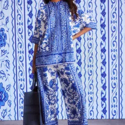 Dash and Dot Printed Mandarin Collar Top With Trouser image 3