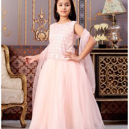 Aarika Net Sleeveless Mirror Work Embelished & Embroidered Lehenga Choli With Dupatta - Peach image 5
