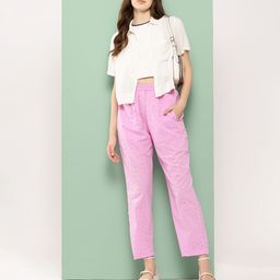 BROOWL Embroidered Relaxed Straight Leg Straight Fit High-Rise Pure Cotton Trousers-image-86