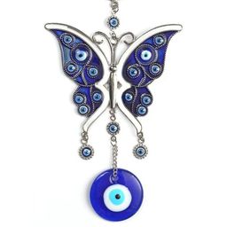 BLUE BEADS Blue Brass Butterfly with Evil Eye Hanging.-picture-39