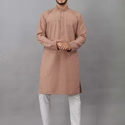 ALMORA Men Ethnic Motifs Embroidered Regular Sequinned Pure Cotton Kurta with Pyjamas-picture-16
