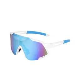 LIAN NUR Unisex Blue Lens & White Square Sunglasses with-25